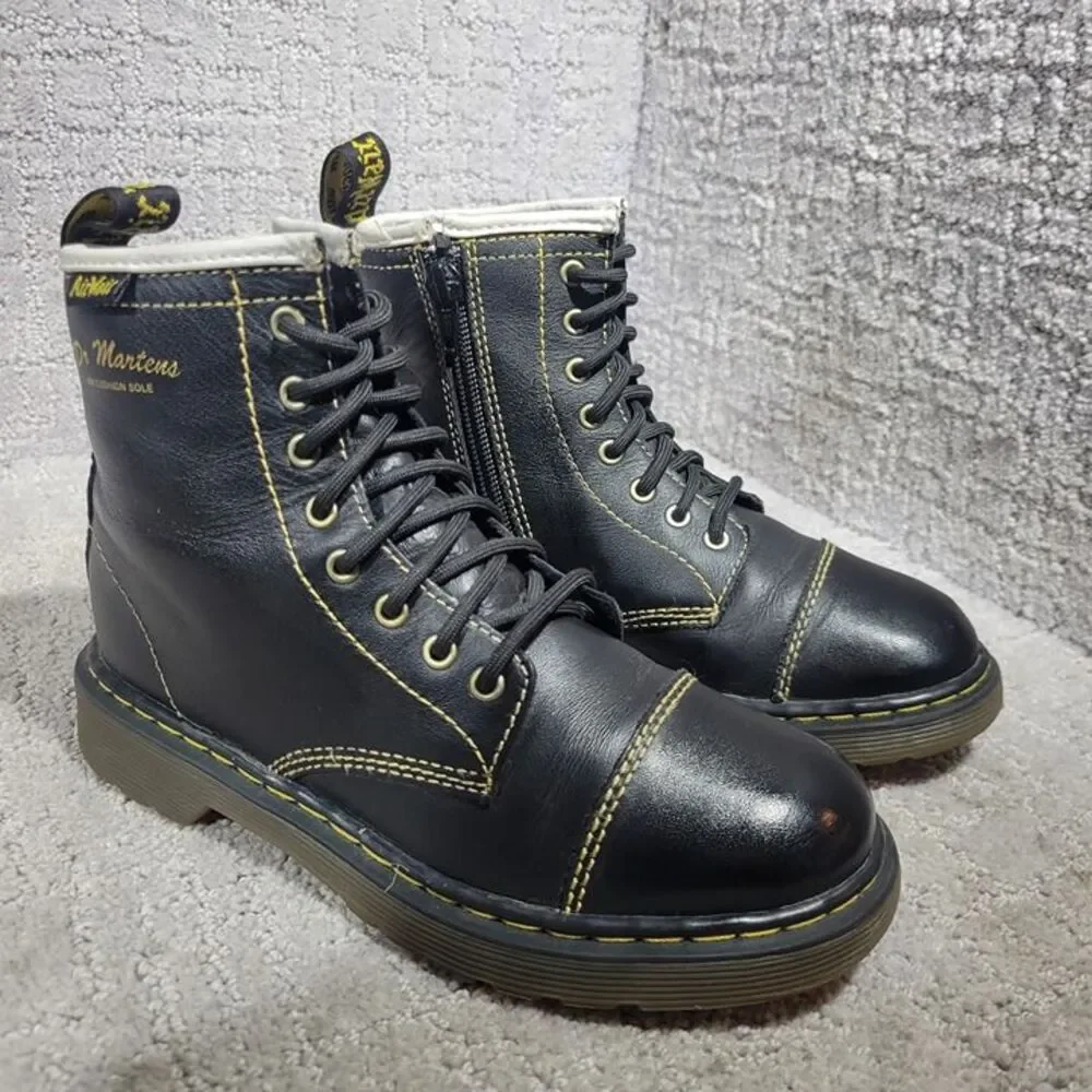 Dr martens Bruiser Unisex Kid's Size 2 US Black Leather Lace up Zipper Boots